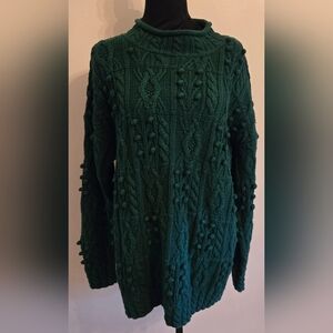 Vintage Paris Sports Club 80s 90s Hunter Green Ramie Cotton Hand- Knit Sweater